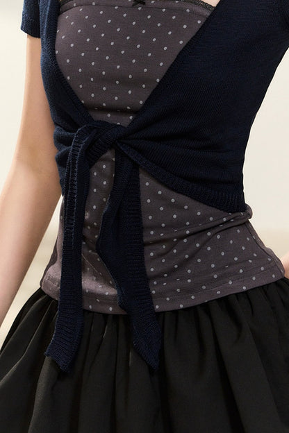 Polka Dot Tube Top and Knit Cardigan Set