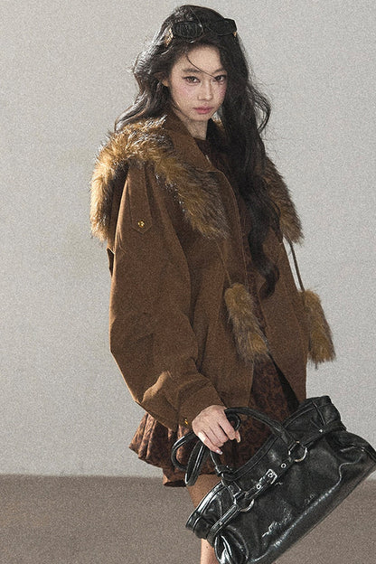 Faux Fox Fur Shawl With Collar