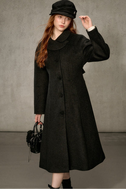 Floral Embroidered Long Woolen Cape Coat Set-Up