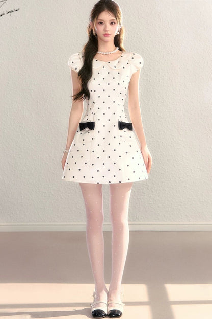 Elegant French Polka Dot A-Line Dress