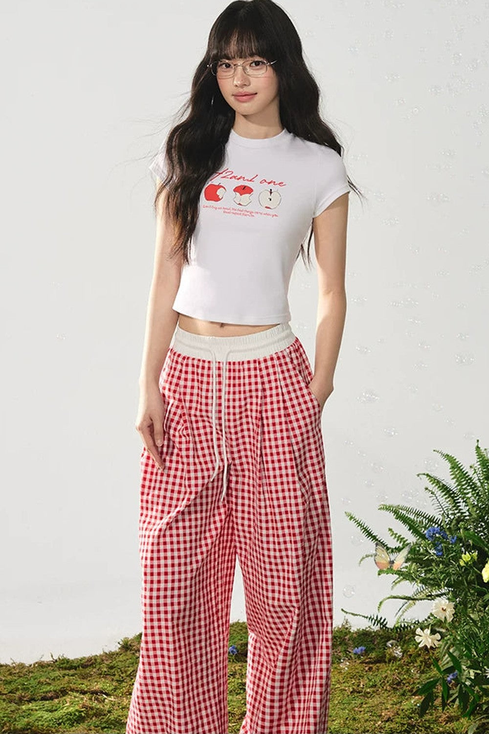 Camiseta de estilo americano con estampado de manzana
