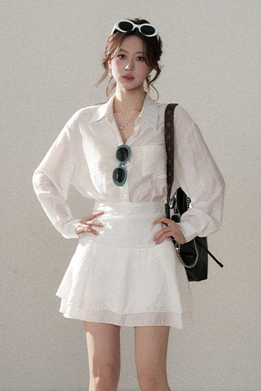 White Shirt and Skirt Set