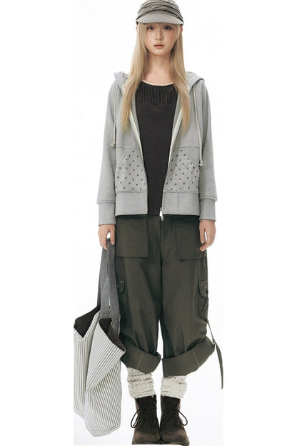 Foldable Hem Wide Leg Pants
