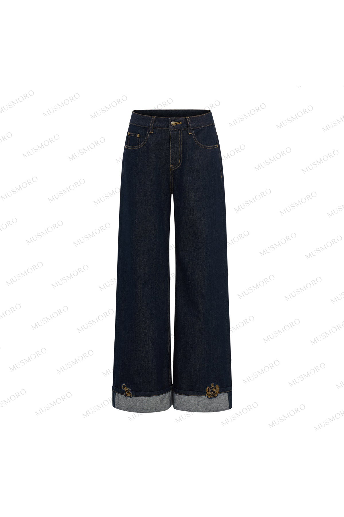 Embroidered Cat Raw Denim Jeans
