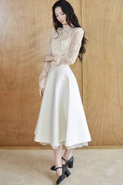 Blusa in rete e pizzo francese