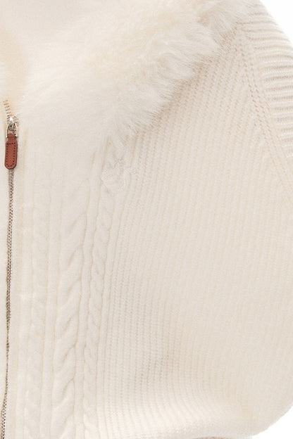 Ensemble cardigan en maille à col en fourrure et jupe
