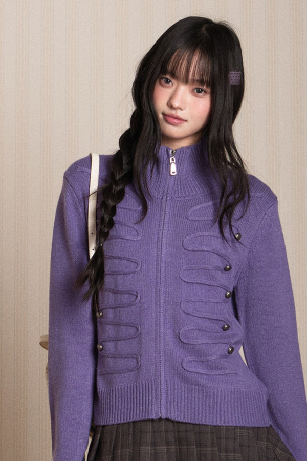 Napoleon Style Zipper Knit Cardigan