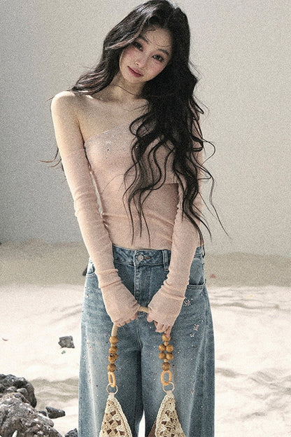 Haut à sequins épaules dénudées