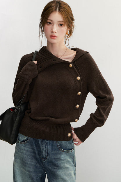 Diagonal Button Knit Top