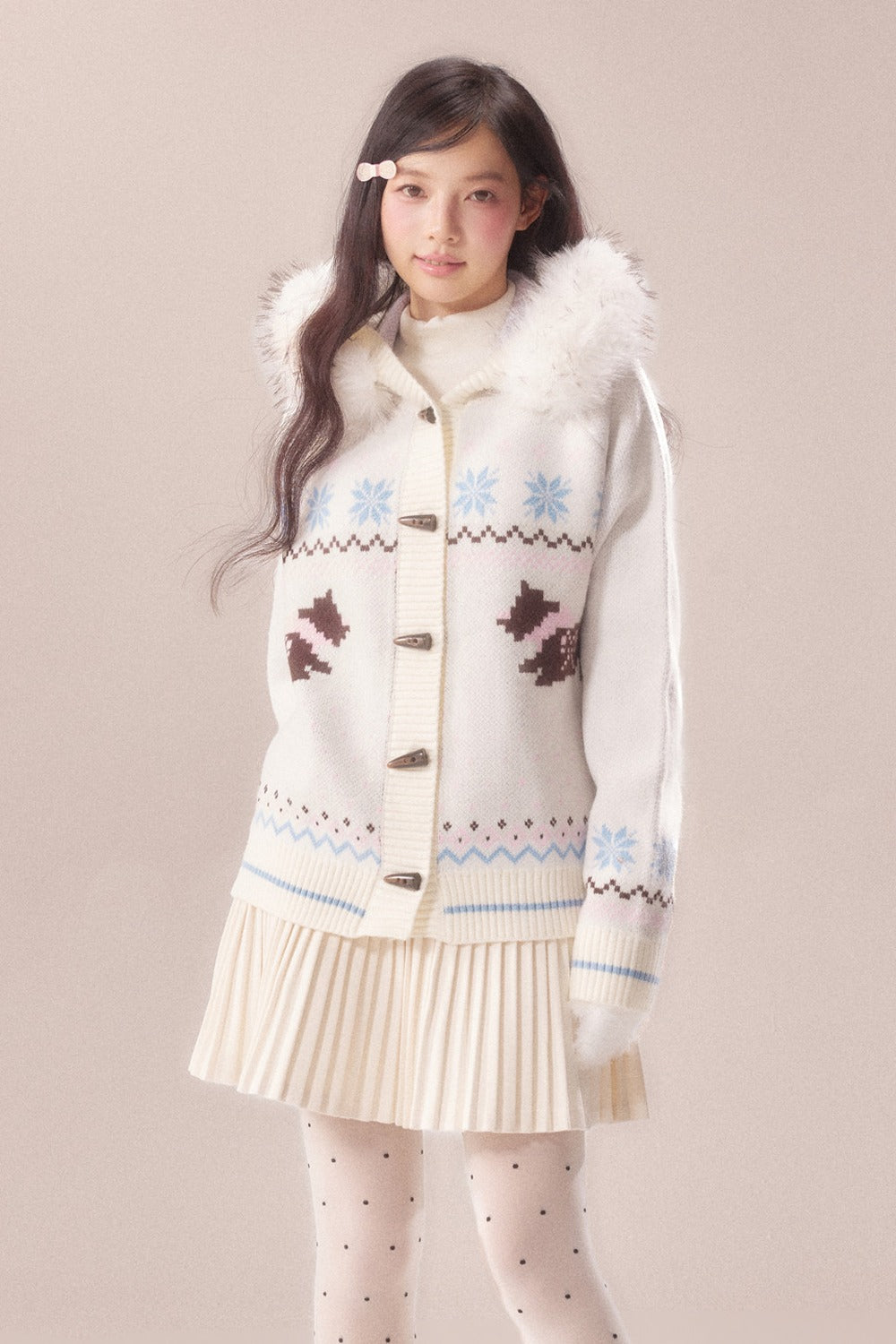 Cárdigan Fair Isle con cuello de pelo de perro