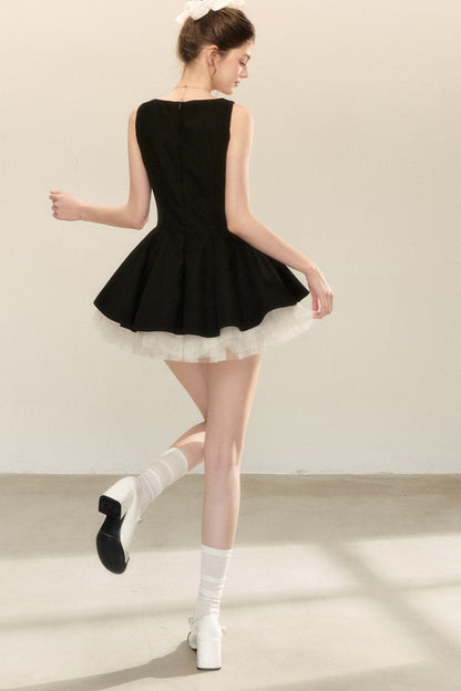 Bow Neck Spaghetti Strap Puffy Dress