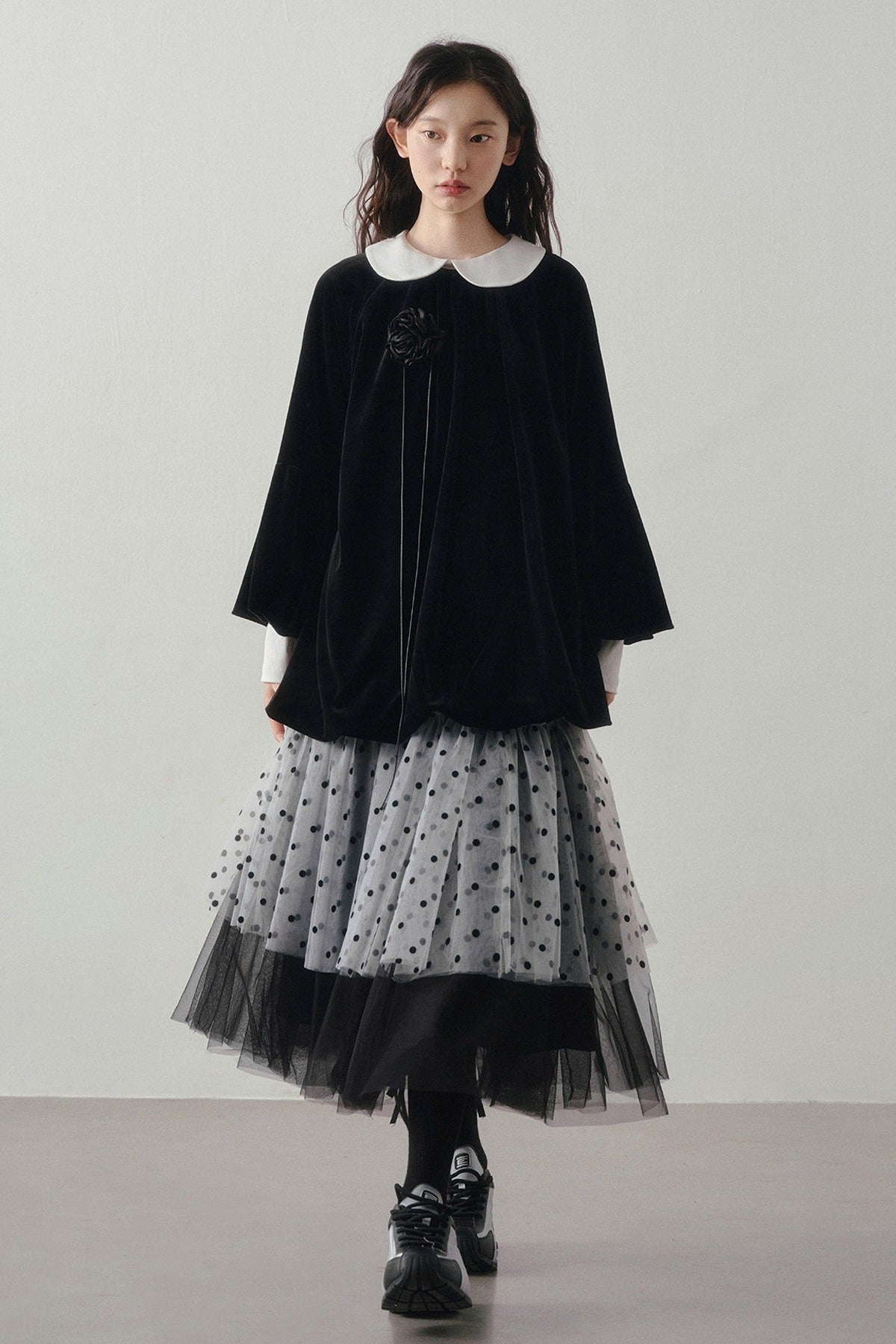 Patchwork Long Sleeve Velvet Tops