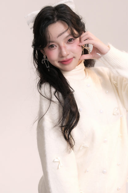 Ballet Bow Knit Cardigan With Skirt Set