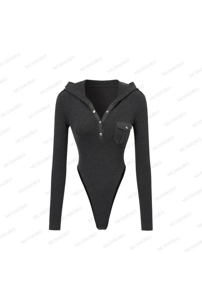 Brushed Ribbed Hooded Cutout Top