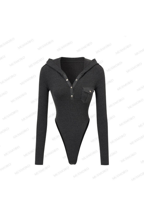 Brushed Ribbed Hooded Cutout Top