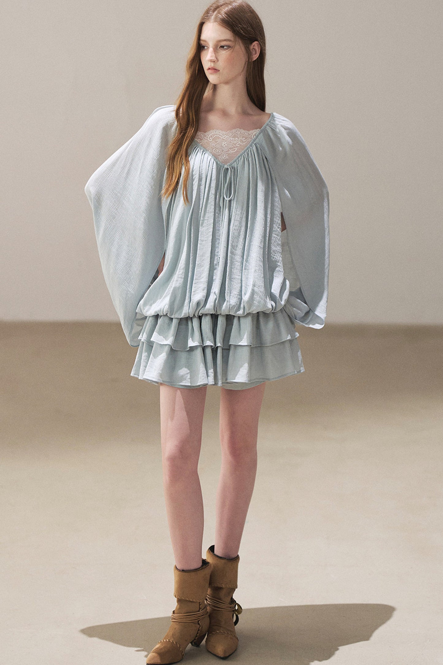 Lace Shawl Tiered Dress and Leggings Set-Up
