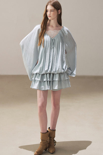 Lace Shawl Tiered Dress and Leggings Set-Up