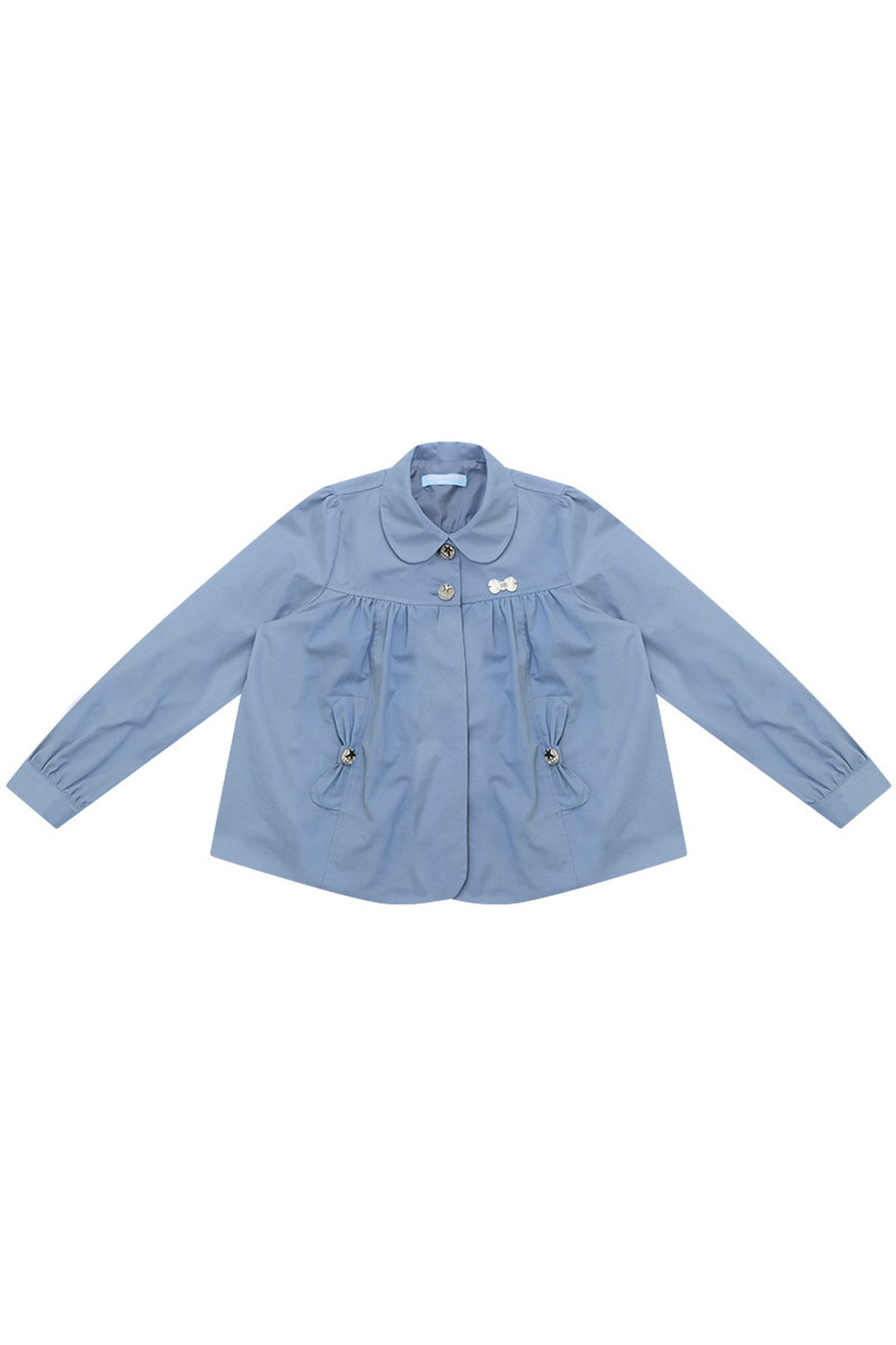 Camicia blu rétro con colletto alla Peter Pan