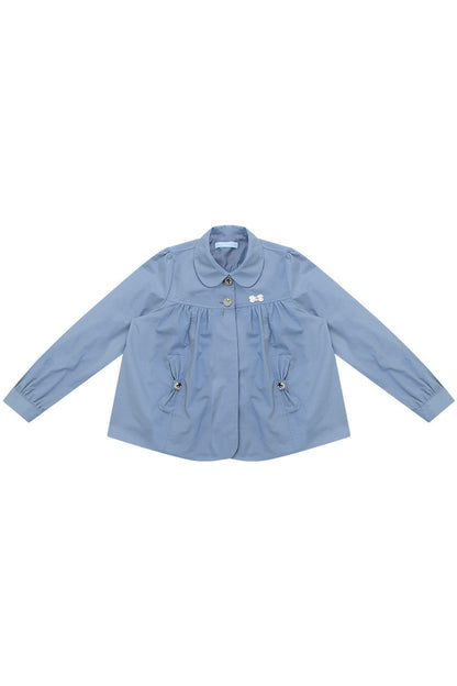 Camicia blu rétro con colletto alla Peter Pan