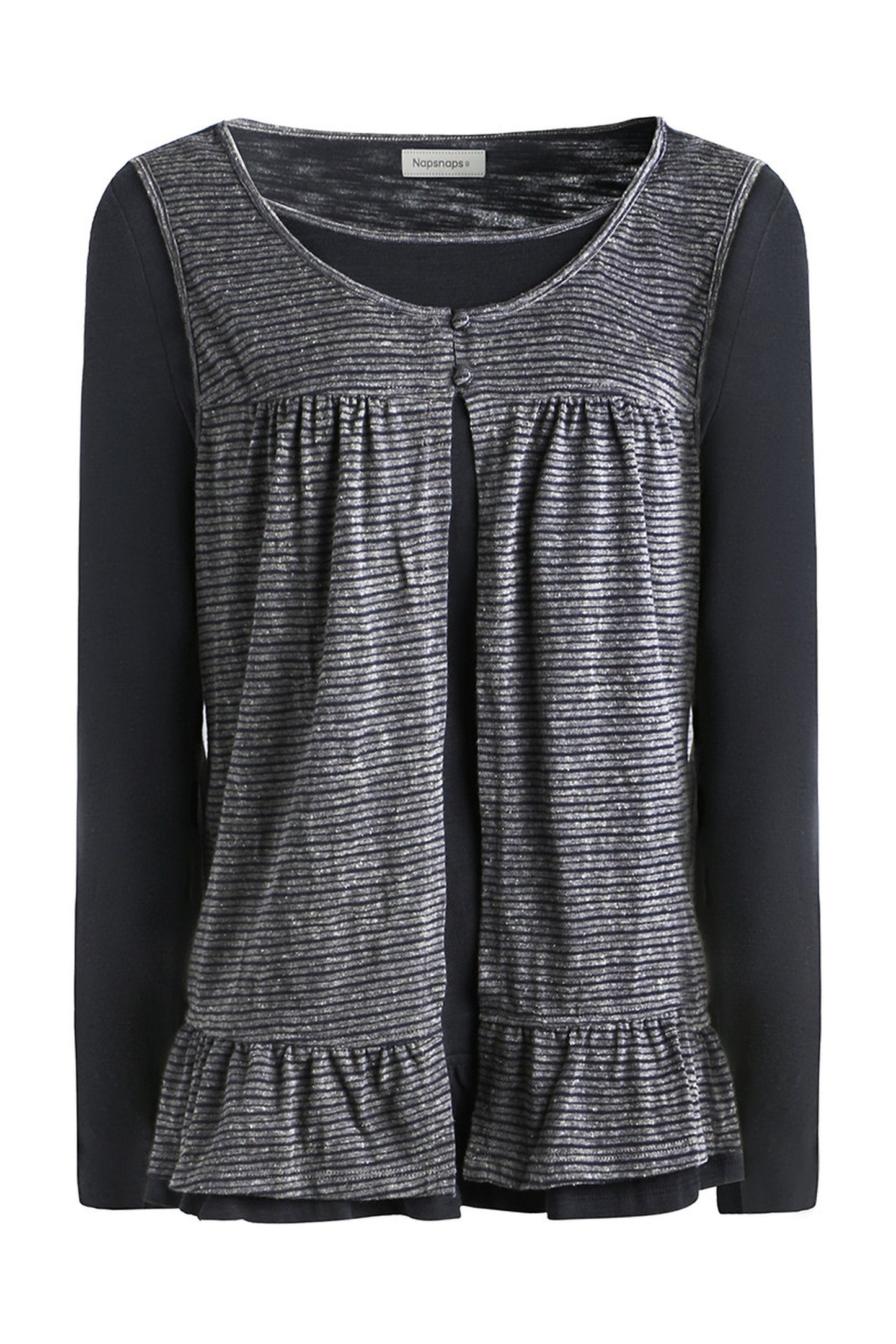 Striped Knit Patchwork Long-Sleeve Top
