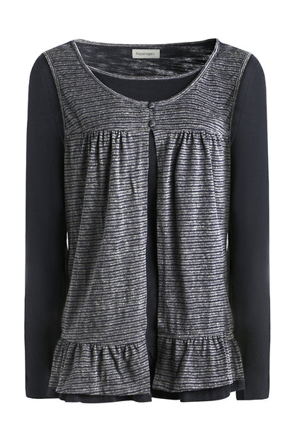 Striped Knit Patchwork Long-Sleeve Top