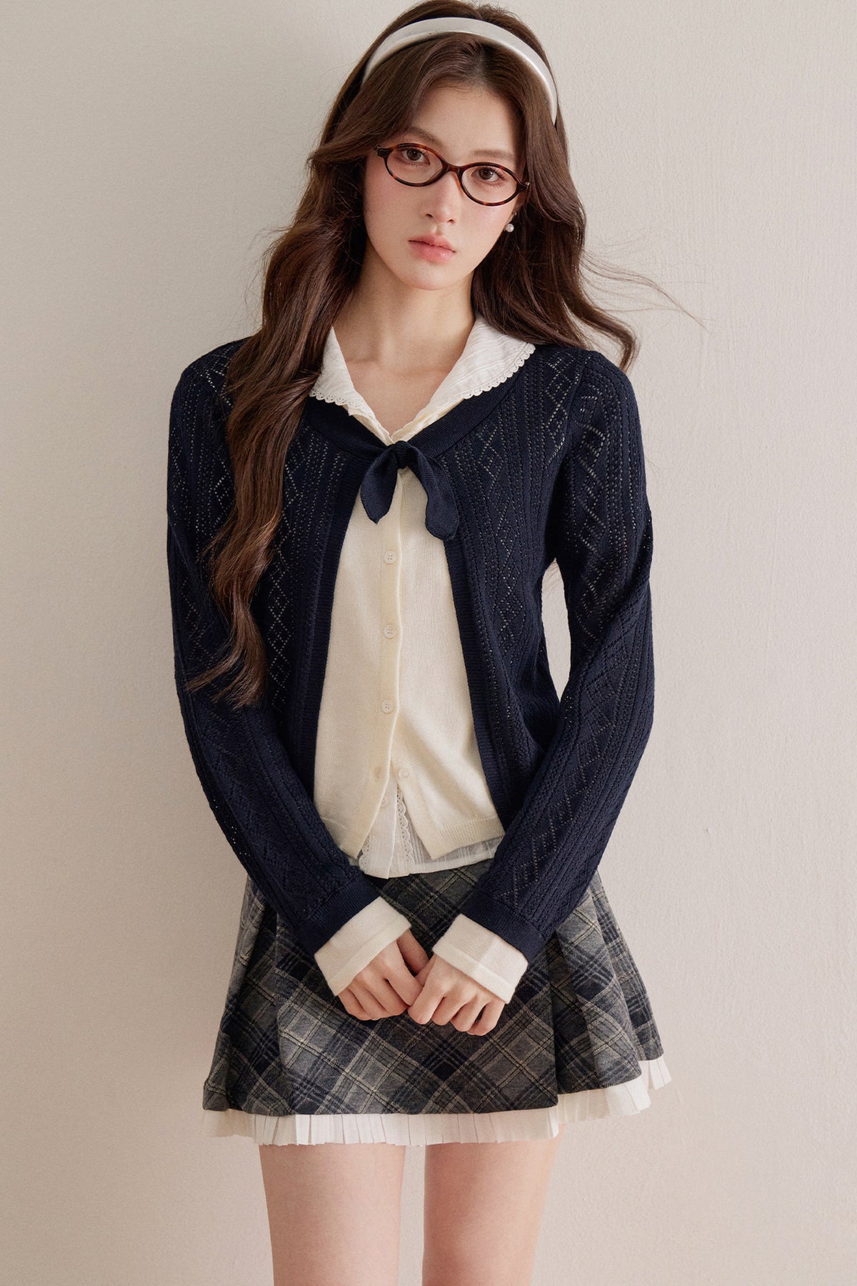 Diamond Lattice Layered-Look Knit Top