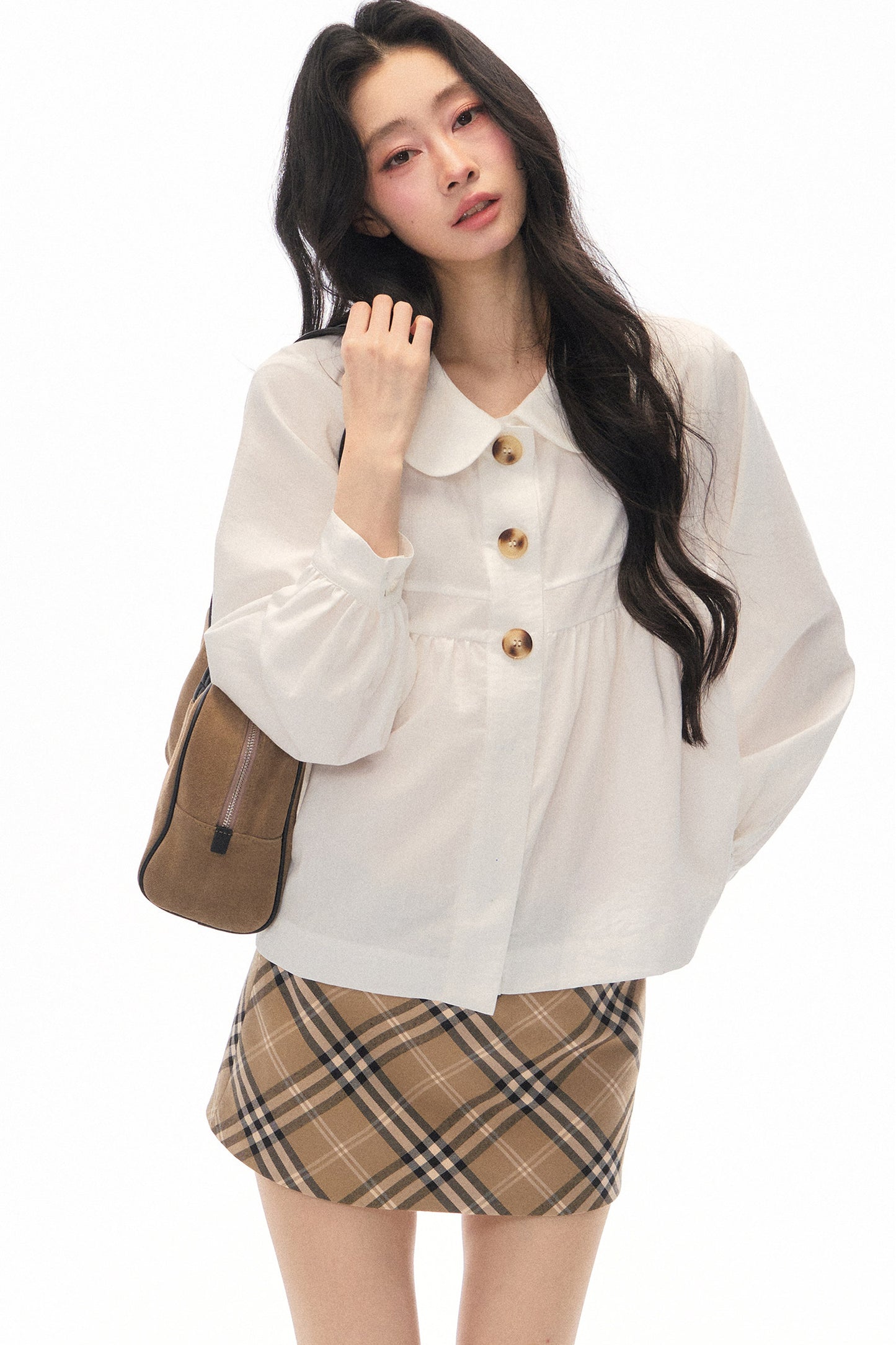 Long Sleeve White Shirt Skirt Set-Up