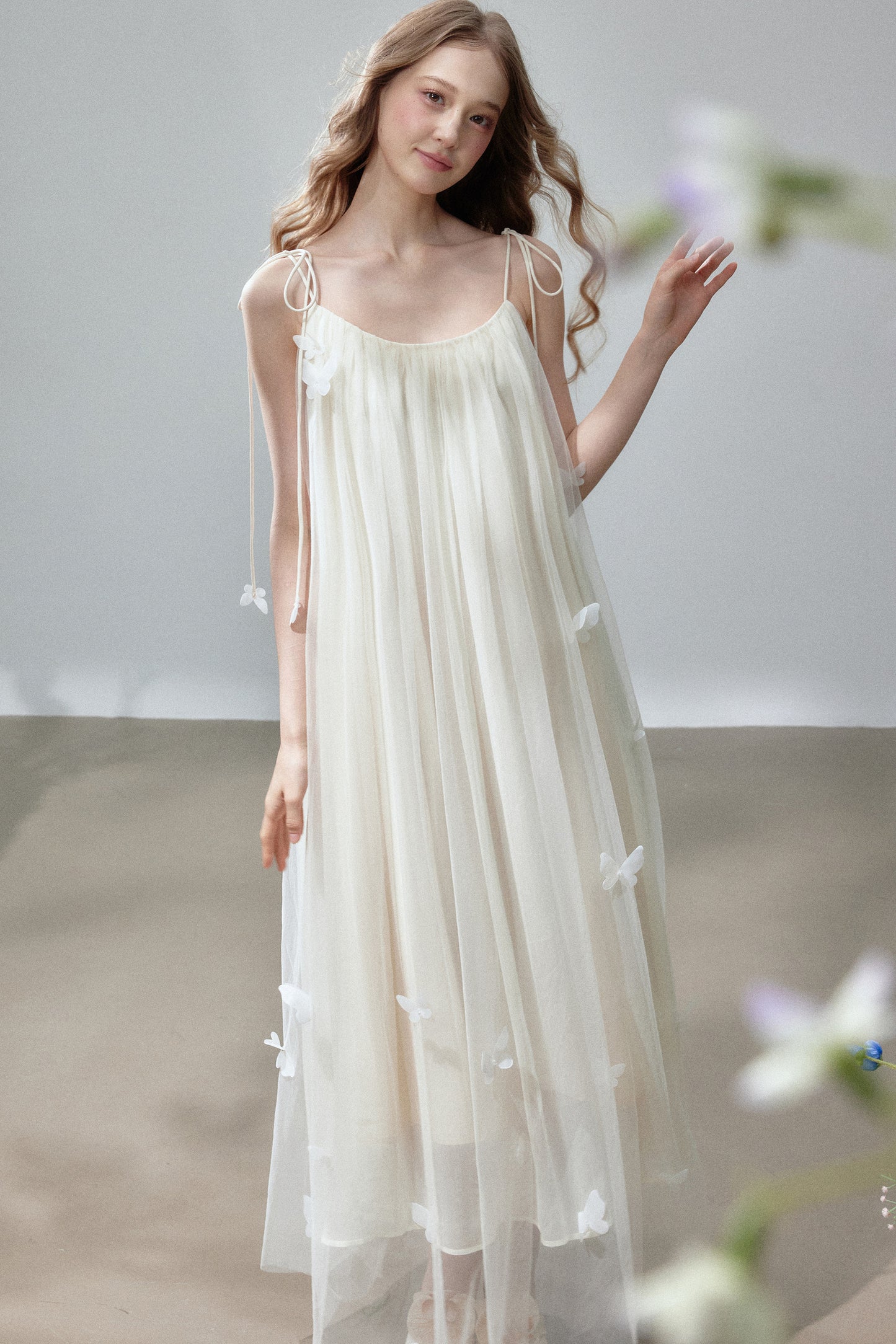 Butterfly Mesh Strap Long Dress