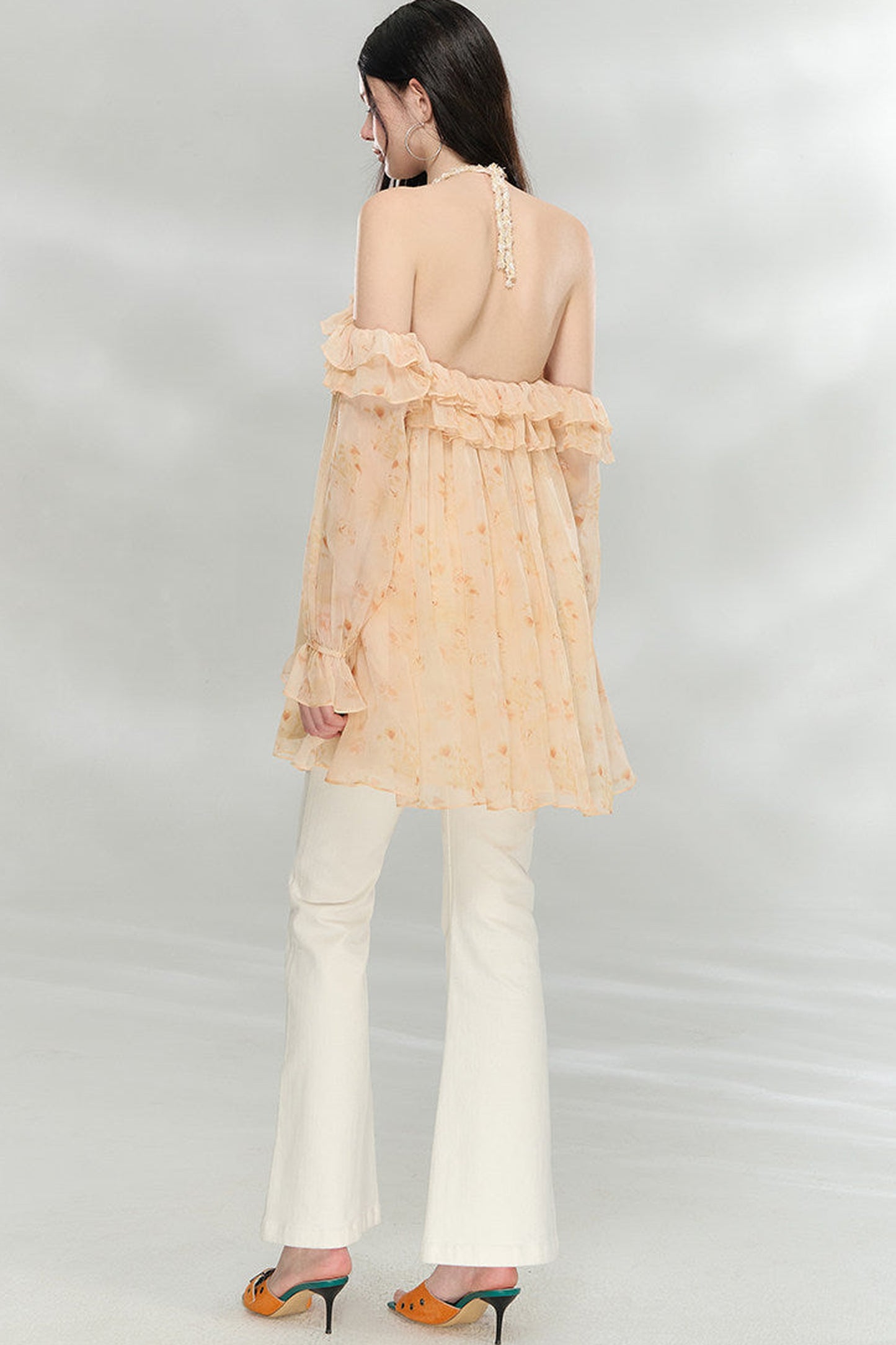 Flowing Ruffled Halter Dress