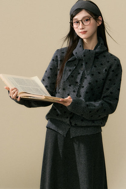 Polka Dot Wool Cardigan and Long Skirt Set-Up