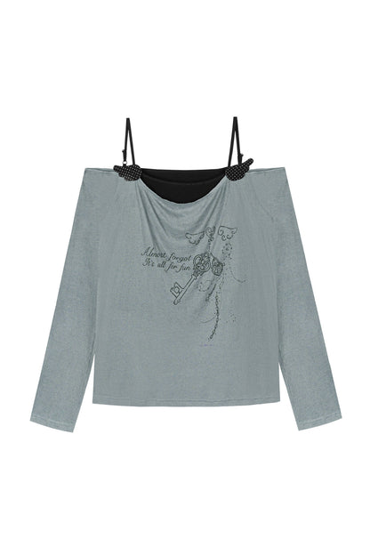 Layered-Look Draped Collar Knit Top
