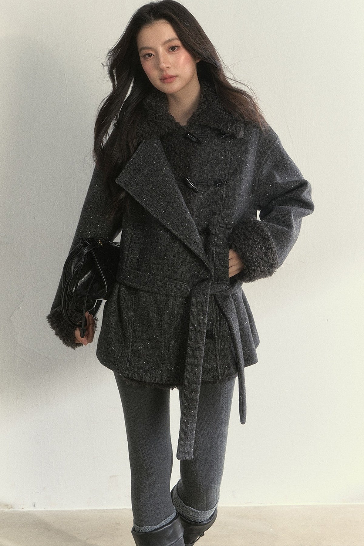 50% Wool Lapel Plush Patchwork Jacket