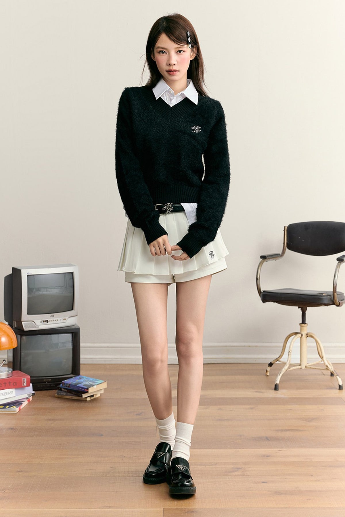 Imitation Mink Fur V-Neck Pullover Sweater