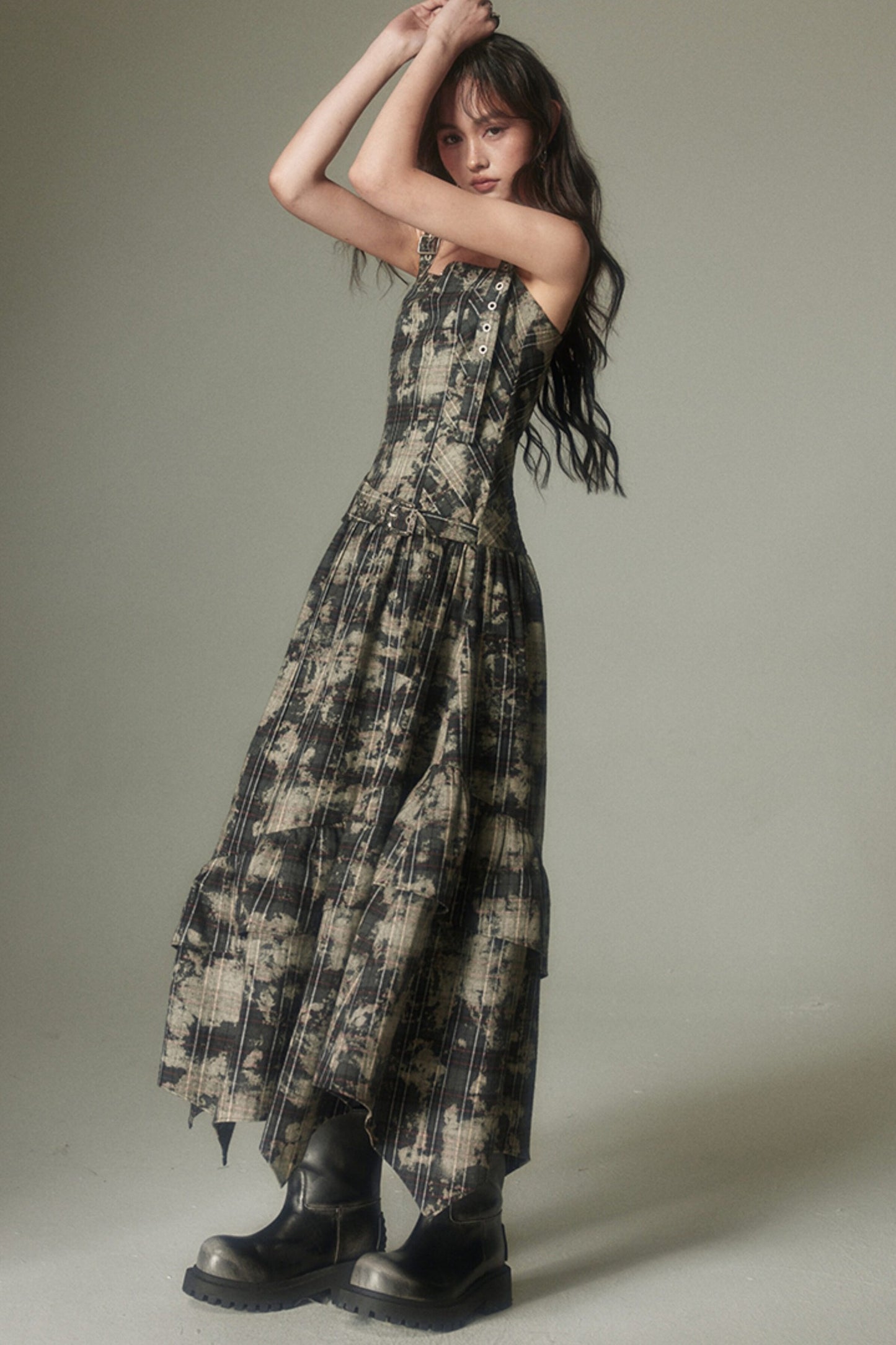 Retro Plaid Adjustable Dress