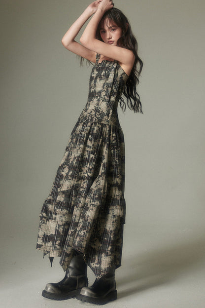 Retro Plaid Adjustable Dress