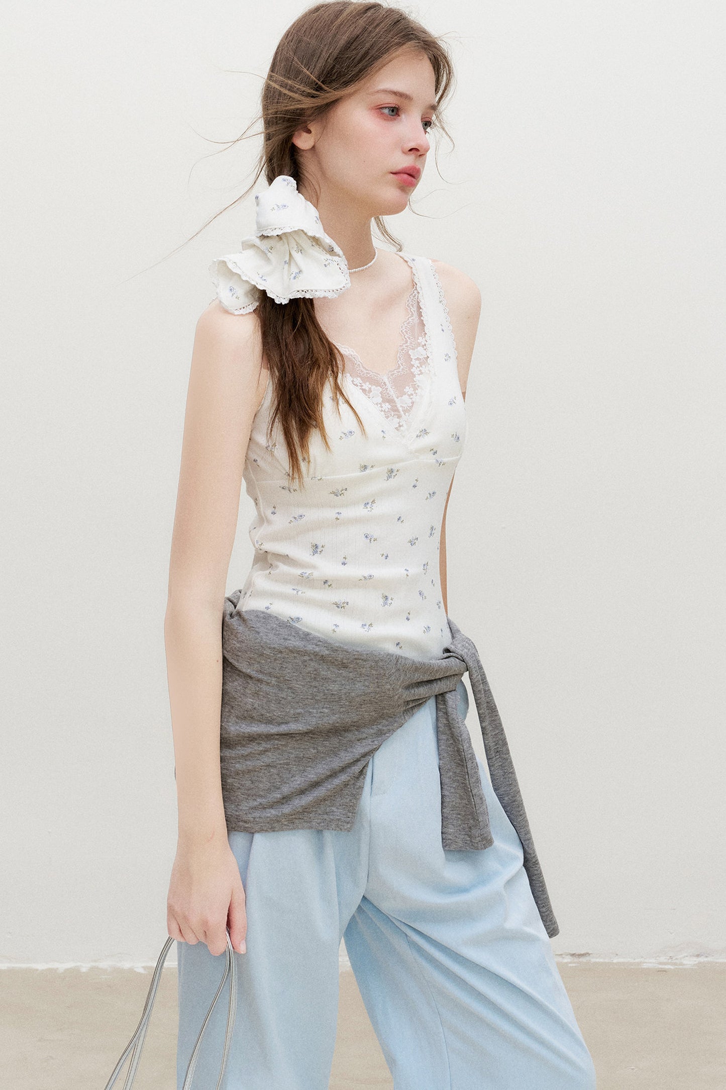 White Floral Lace V-Neck Top