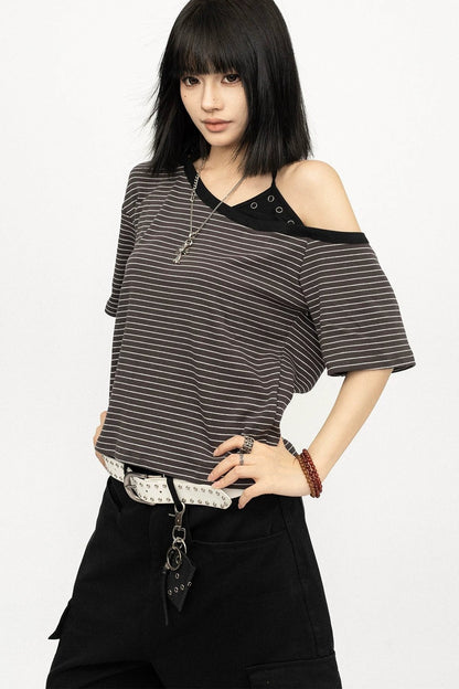 Top a righe color-block con spalle scoperte