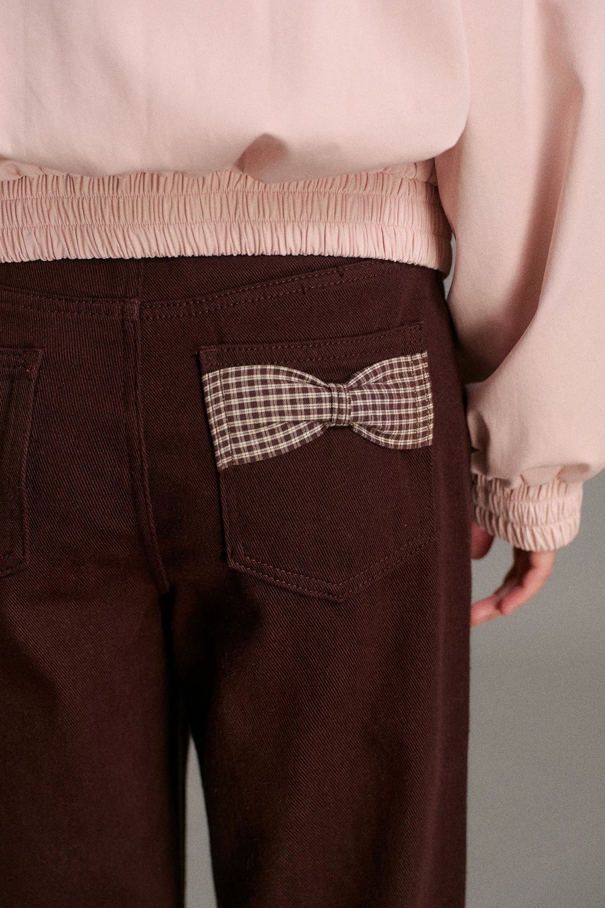 Mid-Waist Straight-Leg Plaid Bow Jeans