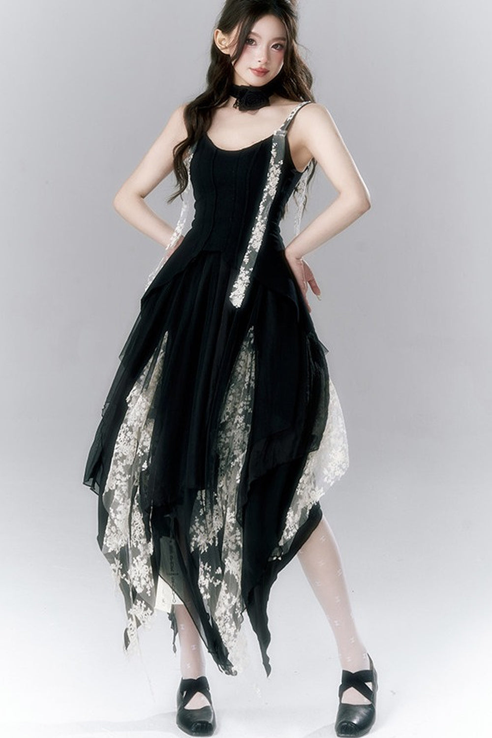 Französisches Gothic-Trägerkleid-und-Rock-Set