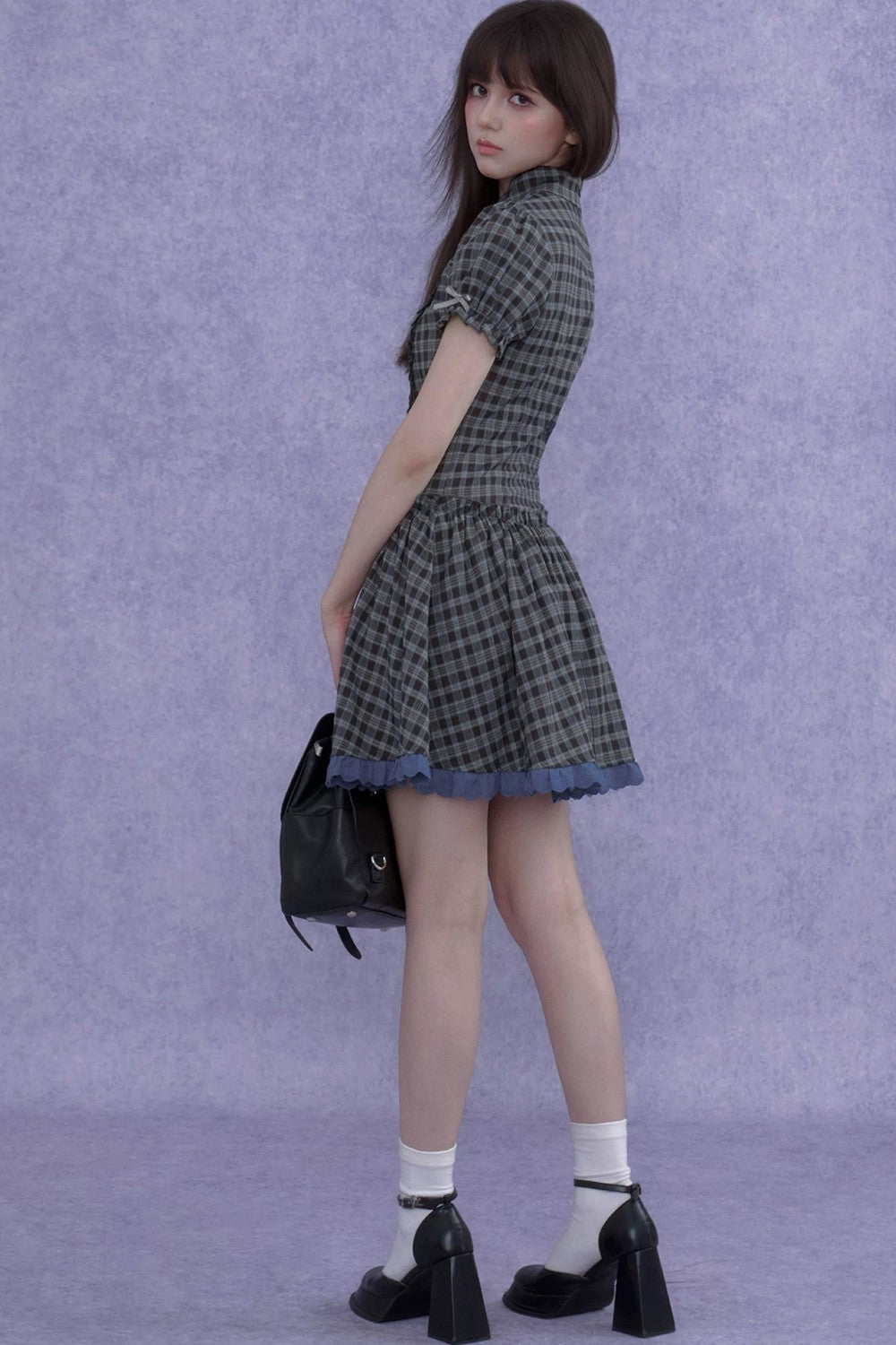 Retro Plaid Bow Dress