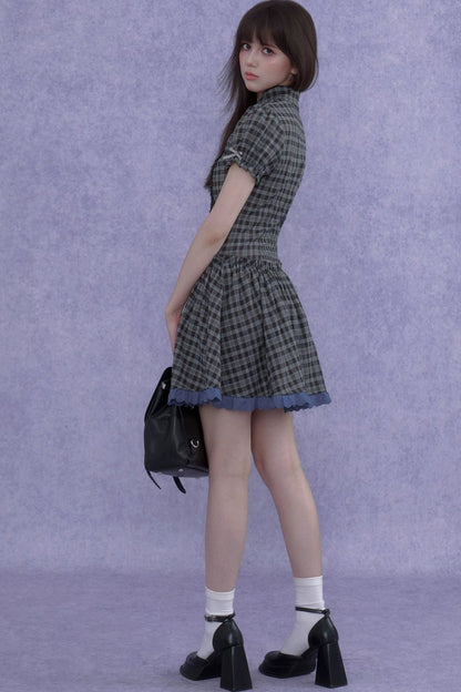 Retro Plaid Bow Dress