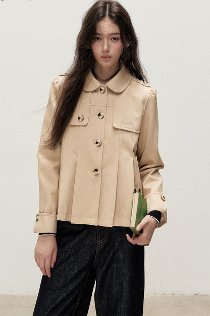 Pleated A-Line Short Trench Coat