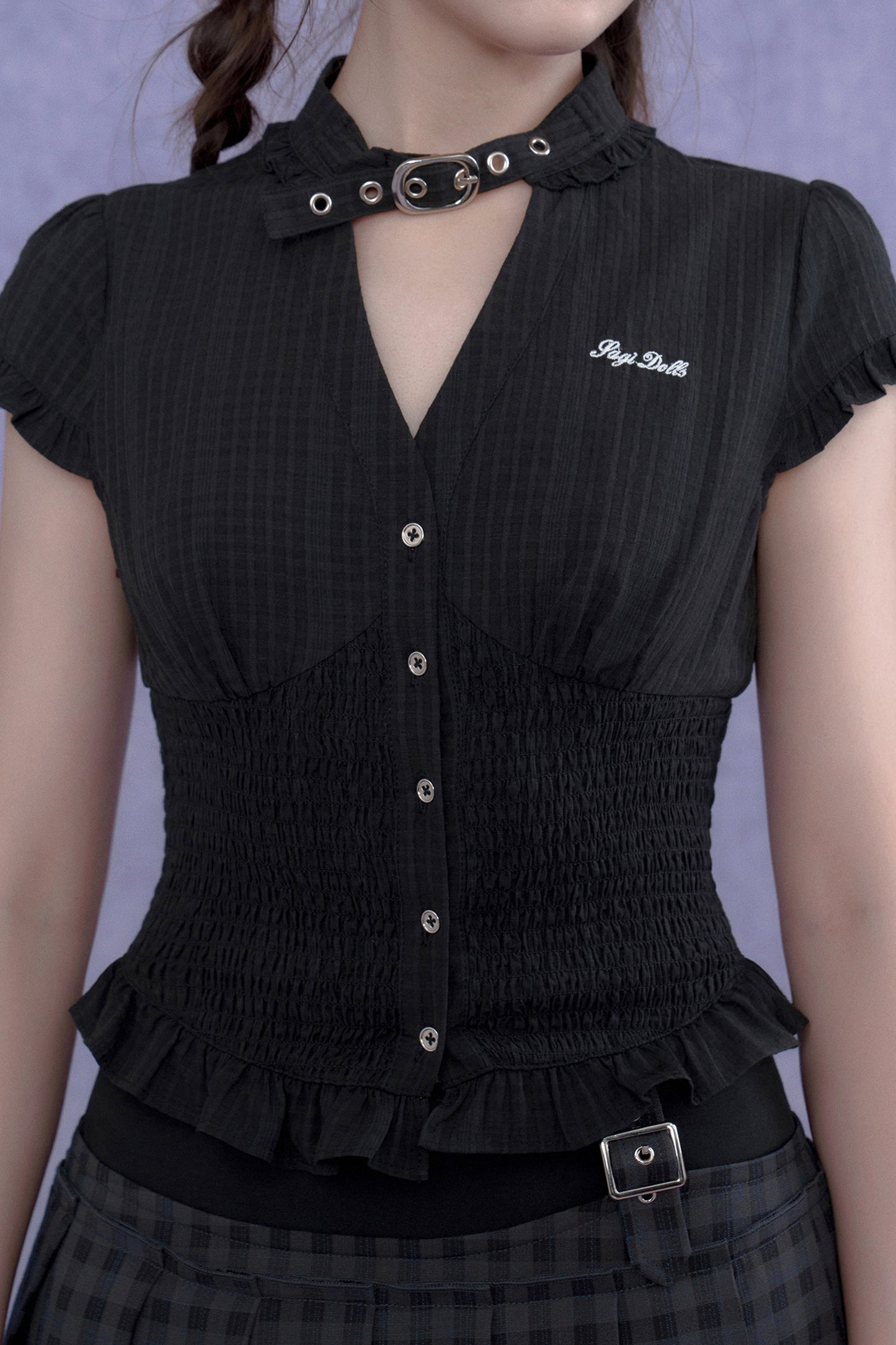Dark Texture V-Neck Top Set-Up