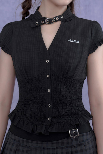 Dark Texture V-Neck Top Set-Up