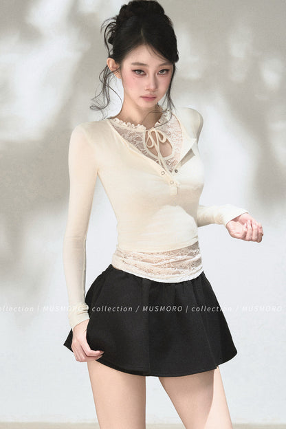 Layered-Look Lace Knit Top