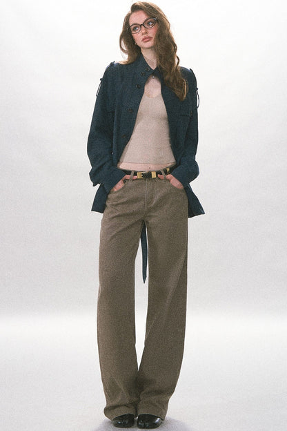 Pantalon rétro à jambes larges en sergé délavé