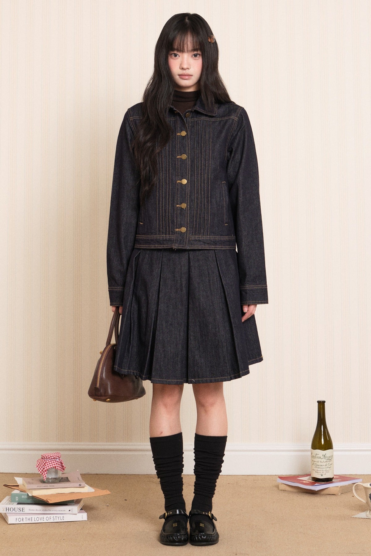Washed Denim Lapel Tie Jacket