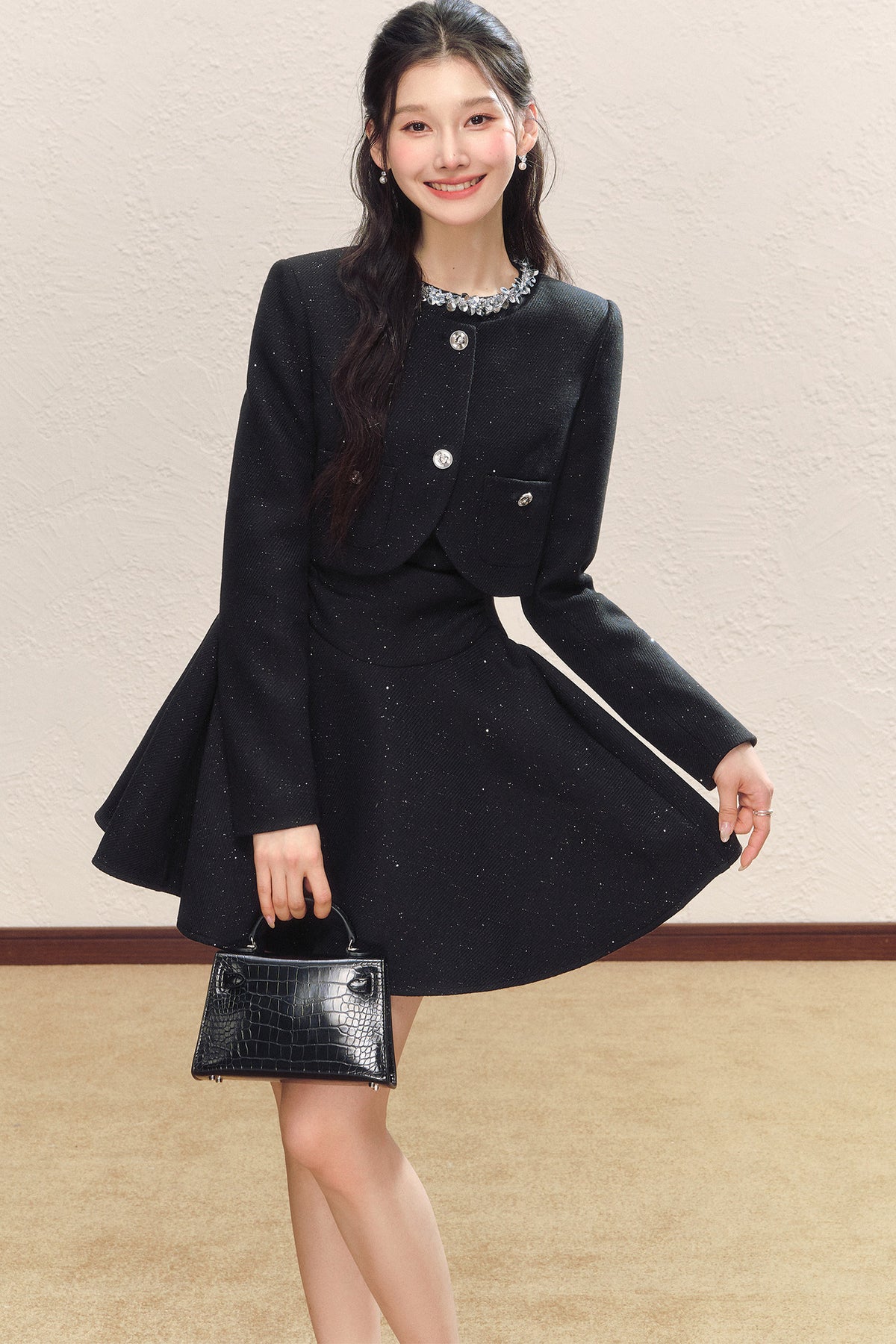 Sequined Jacket and Little Black Dress Set