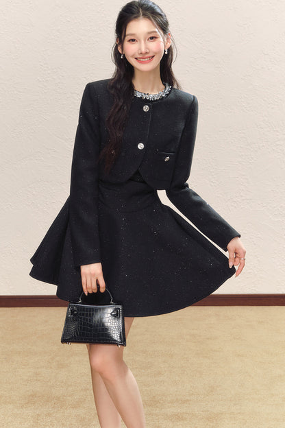 Sequined Jacket and Little Black Dress Set