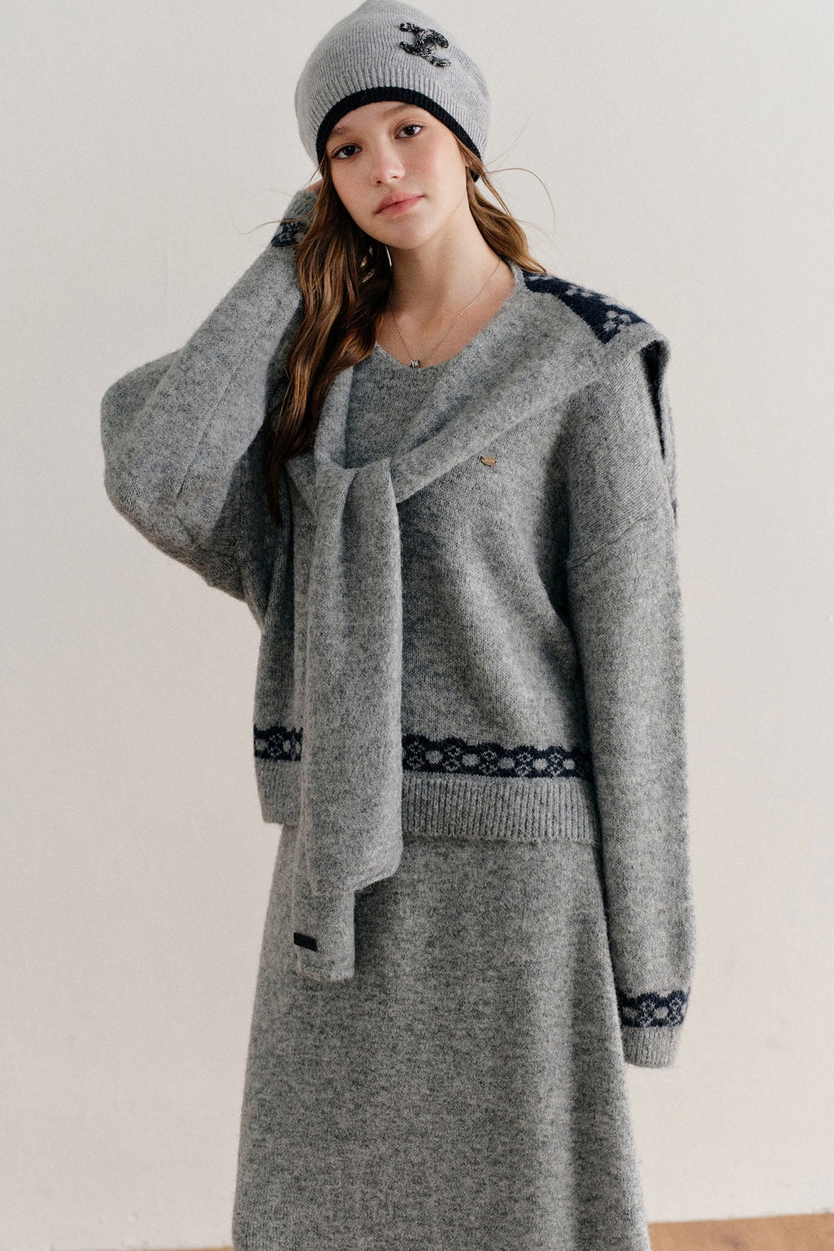 Fair Isle Pullover Sweater and A-Line Skirt Set
